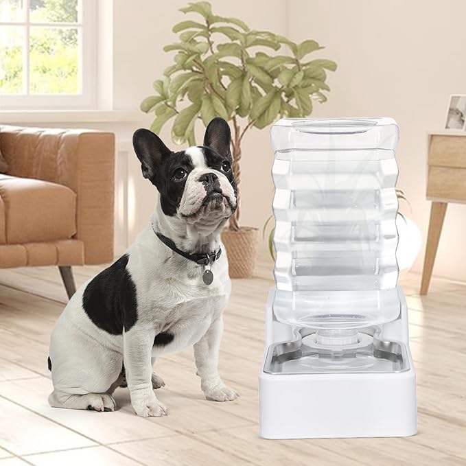 Sfozstra Automatic Dog Water Dispenser: 8L Large Gravity White Waterer with Stainless Steel Bowl - 100% BPA-Free - Suitable for Pet Owners Garden/Apartment