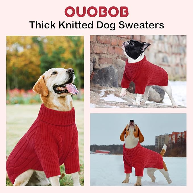 Large Breed Dog Sweaters, Warm Winter Fall Turtleneck Knitwear for Girls Boys, Christmas Sweater, Pet Sweatshirt Clothes Outfit for Great Dane, Doberman (Red XXXXL)