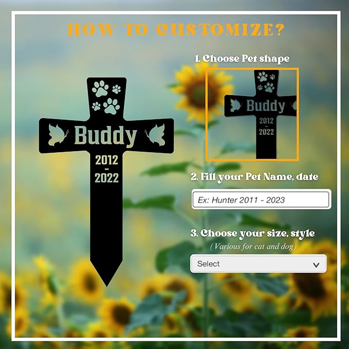 Custom Pet Memorial Grave Marker | Personalized Pet Grave Marker for Outdoor Garden & Cemetery | Engraved Tombstone with Name and Years | Dog or Cat Memorial Stone for Pet Loss Tribute