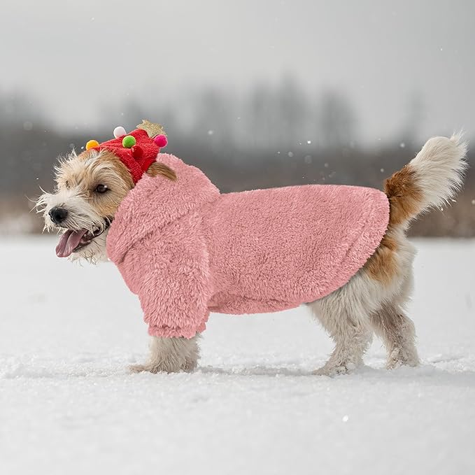 Fuzzy Dog Sweaters for Medium Dogs Dog Hoodie Soft Double-Sided Plush Fleece Pet Sweater Clothes Coats Pet Hoodie Sherpa Hooded Sweatshirt(Pink-M)