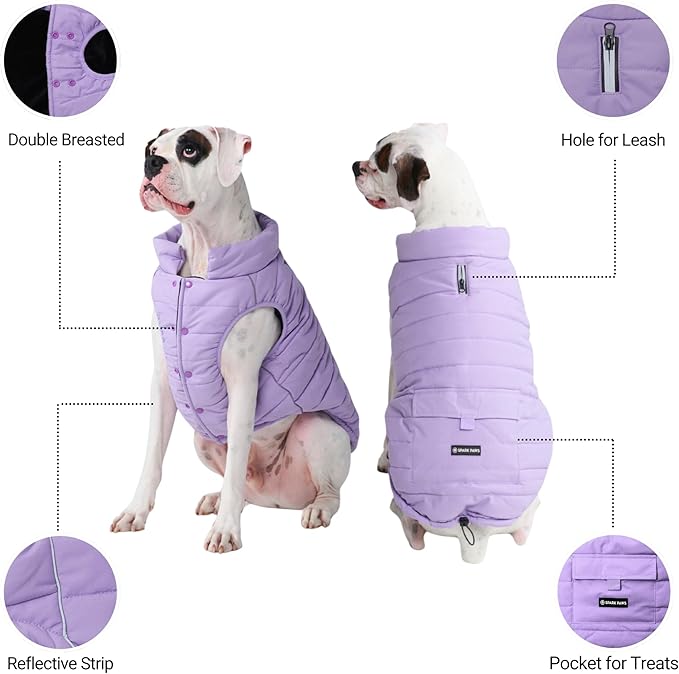 Spark Paws Dog Winter Jacket, Water-Resistant Coat, Warm Reflective Windproof Fleece-Interior, for Medium and Large Dogs - Lilac - 3XL