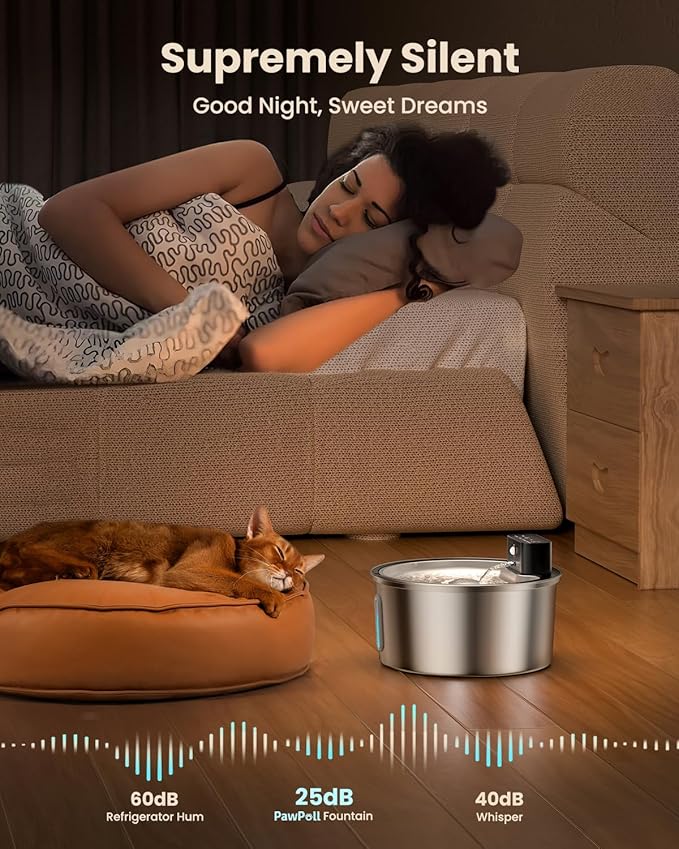 Wireless Cat Water Fountain Stainless Steel - 3.2L/108oz Cordless Pet Water Fountain Battery Operated Cat Water Dispenser Ultra Silent Rechargeable Water Fountains for Cats and Dogs