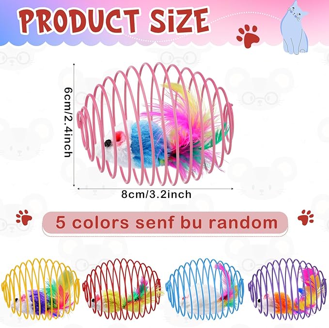 Jecery 5 Pcs Cat Spring Balls Stretchable Springs Toys Rolling Balls Colorful Playful Coils Interactive Spring Action Toy Caged Rats for Kitten Cat Pet Supplies Indoor (Cute Mouse,Bright Color)