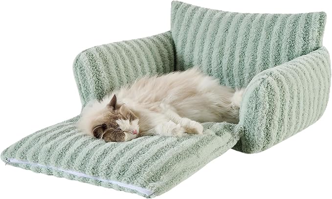 Hollypet Cat Bed Fluffy Plush Mutifuctional Double-Layer Soft Pet Couch Orthopedic Sofa Nest Beds for Small Cats and Dogs, Light Green (25x20x13 inch)