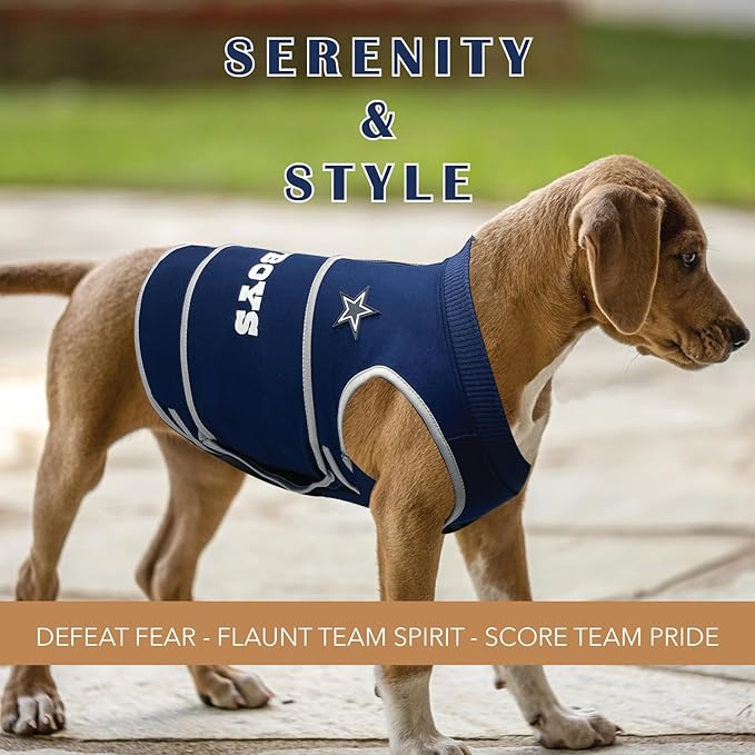 NFL Dallas Cowboys Dog Anxiety Shirt Calming Soothing Solution Vest, for Dogs & Cats with Anxiety, Fears, Fireworks, Loud Noises, Dark, Lonely Keeps Dogs Calm & Feeling Safe, Relaxing Jacket, Medium