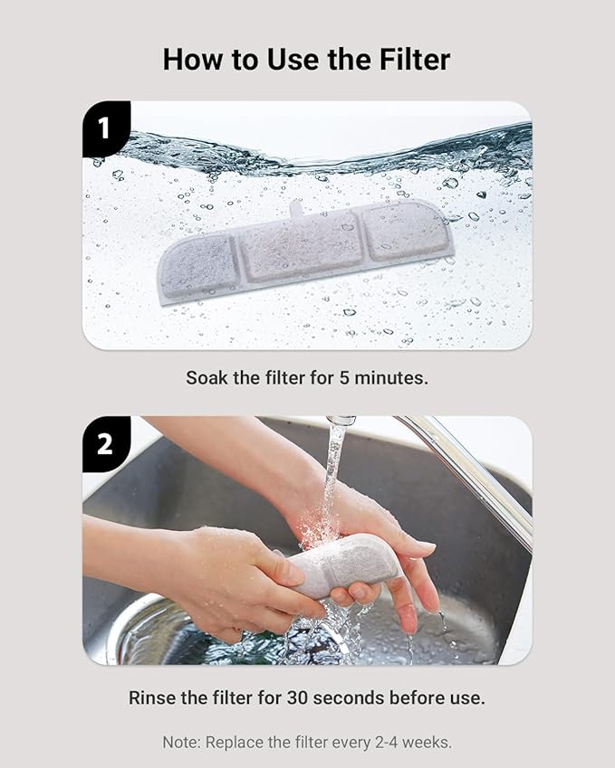 DownyPaws 6 Packs Replacement Filters for Battery Operated Cat Water Fountain Cordless Wireless DPWFP6, 3 Months Set of Replacement Filters