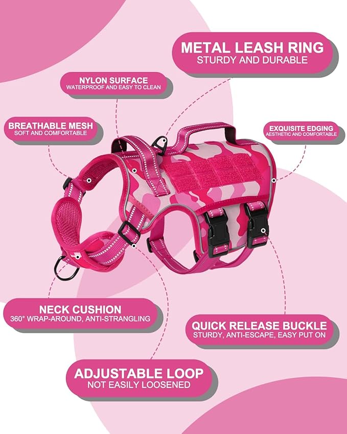 Dog Harness for Large Dogs Heavy Duty, No Pull Tactical Dog Harness with Molle System, Easy On and Off Service Dog Vest, Breathable Padded, Adjustable Reflective Pet Vest for Walking Hiking Training