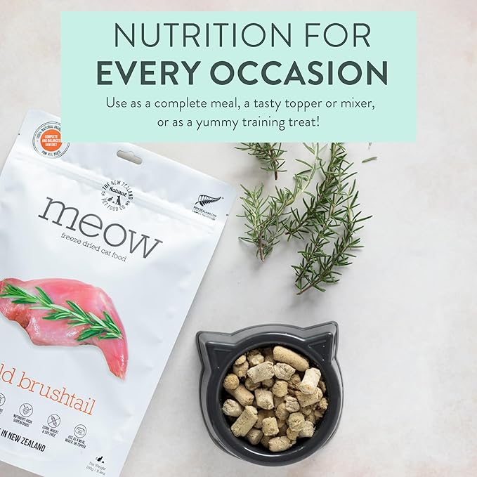 The New Zealand Natural Pet Food Co Meow Freeze Dried Cat Food - Wild Brushtail Recipe, High Protein Treats, Meals & Toppers,Dry Cat Food,1.76 oz