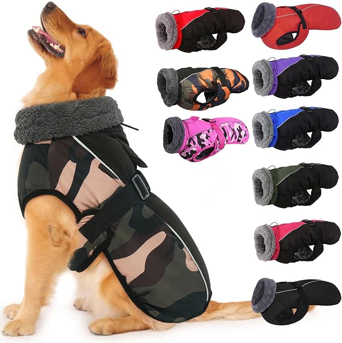 IECOii Extra Warm Dog Coat - Reflective Adjustable Jacket for Small to Extra Large Dogs - Buckle Fleece Turtleneck for Cold Weather