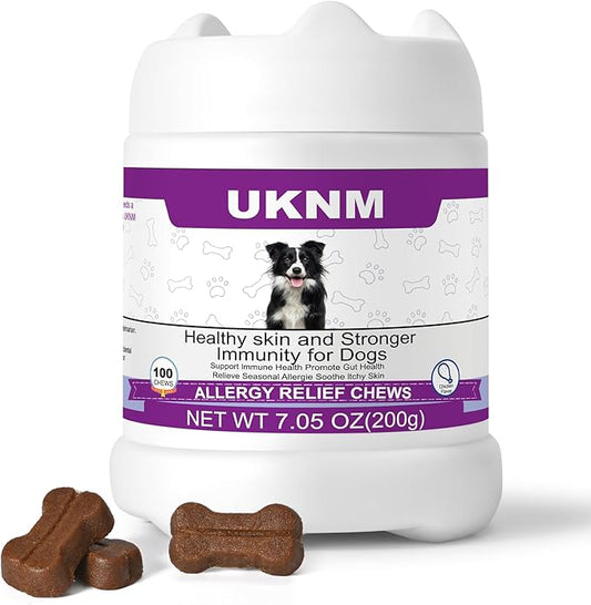 Allergy Relief Chews for Dogs - Omega 3 Skin & Coat Supplement with Colostrum & Probiotics - Itch Relief for Dogs, Dry Skin, Paw Licking, Seasonal Allergies,Chicken Flavor,100 Large Chews