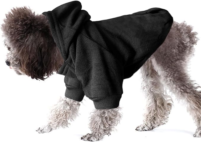 Jecikelon Winter Dog Hoodie Sweatshirts with Pockets Warm Dog Clothes for Small Dogs Chihuahua Coat Clothing Puppy Cat Custume (Black, Large)
