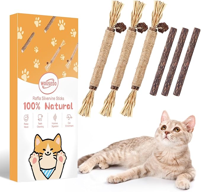 6 Pack Silvervine Sticks Cat Toy, Natural Chew Stick for Dental Care Teeth Cleaning,Matatabi Cat nip Treat Toys for Indoor Cats& Kittens