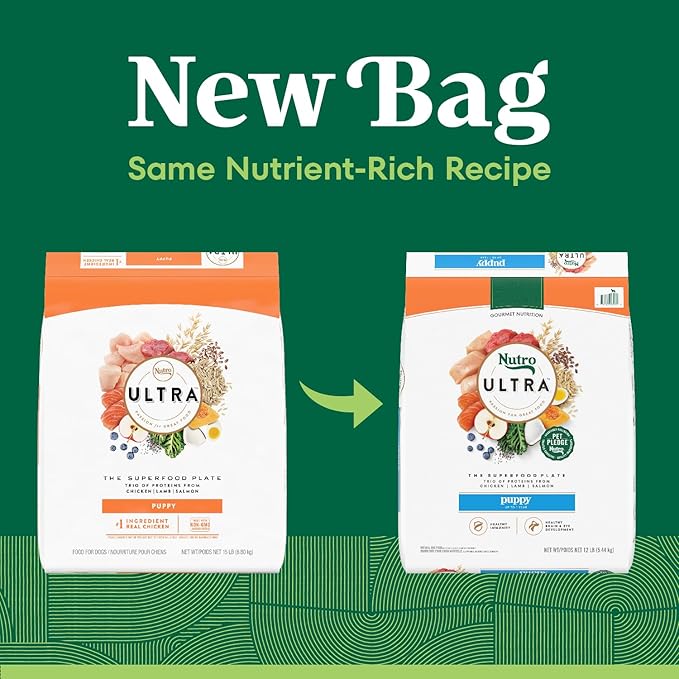 Nutro Ultra High Protein Dry Puppy Food, Trio of Proteins from Chicken, Lamb and Salmon, 12 lb Bag