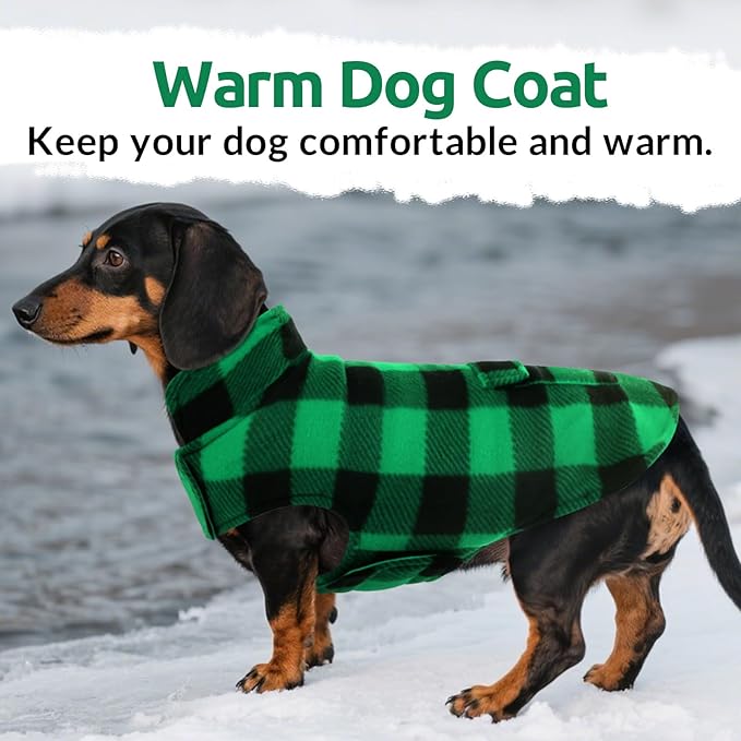 ASENKU Dog Winter Coat, Fleece Doggie Jacket Plaid Reversible Vest Waterproof Windproof Cold Weather Clothes for Small Medium Large Dogs (XXL, Green)