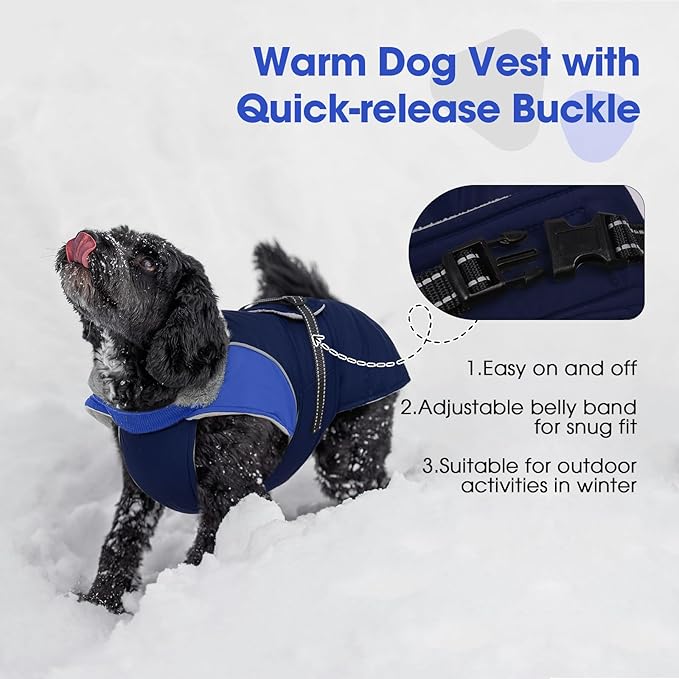 Nanaki Warm Fleece Lined Dog Coats Vests for Winter Waterproof, Furry Collar Dog Jacket with Leash Hole, Reflective Pet Snow Jacket Suit for Outdoor Walking Hunting,Easy On Puppy Coat Beagle, Blue L