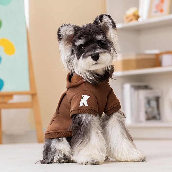 Koneseve Dog Hoodie & Cat Sweater, Warm Fleece Hooded Soft Winter Sweatshirt for All Breeds, Cozy Pet Clothes, Brown, M