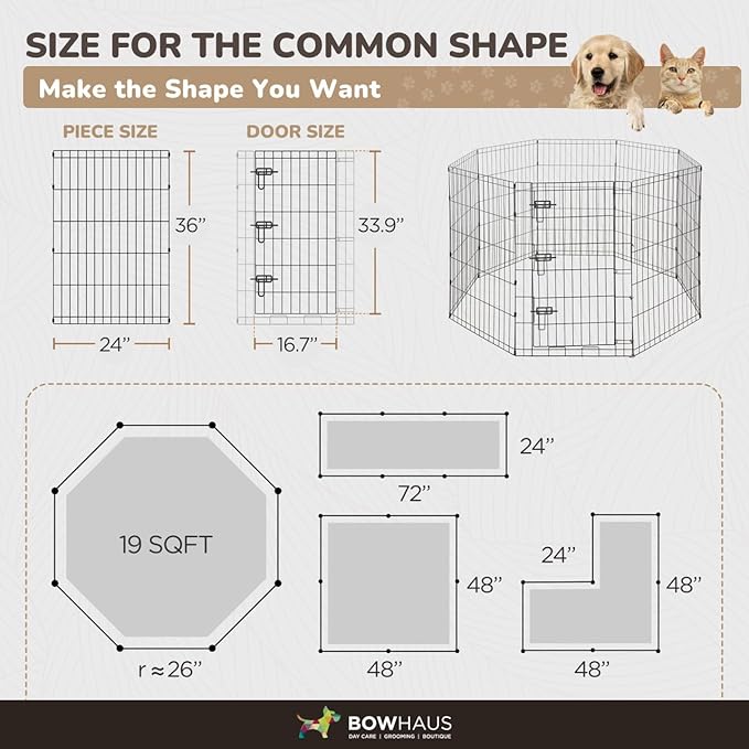 Foldable Outdoor/Indoor Pet Playpen with Gate, Available in 36 Inch Height Metal Portable Kennel, Heavy-Duty Exercise Fence Cage 8 Panels for Large Dog, Animals