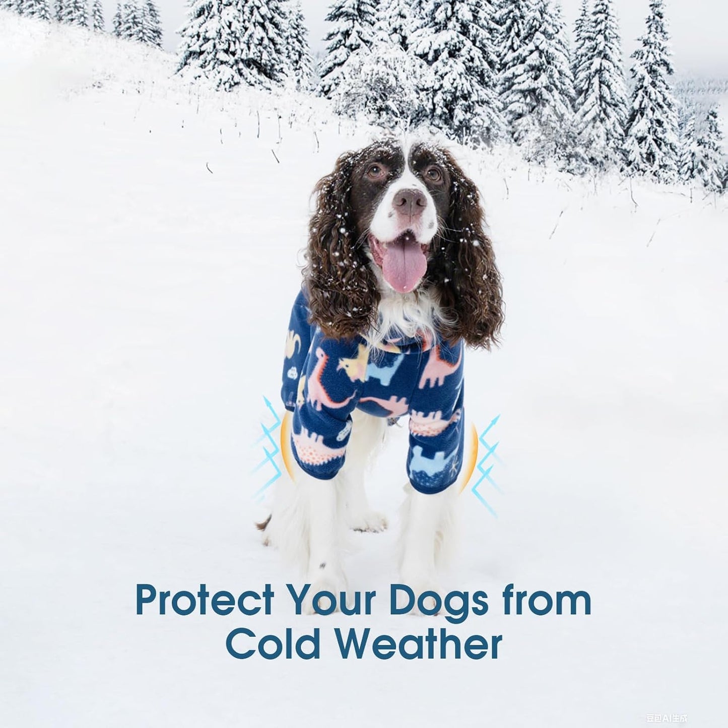 ROZKITCH Dog Winter Coat Soft Fleece Pullover Pajamas, Pet Windproof Warm Cold Weather Jacket Vest with Reflective Zipper, Jumpsuit Apparel Outfit Clothes for Small Dog Dinosaur 2XS