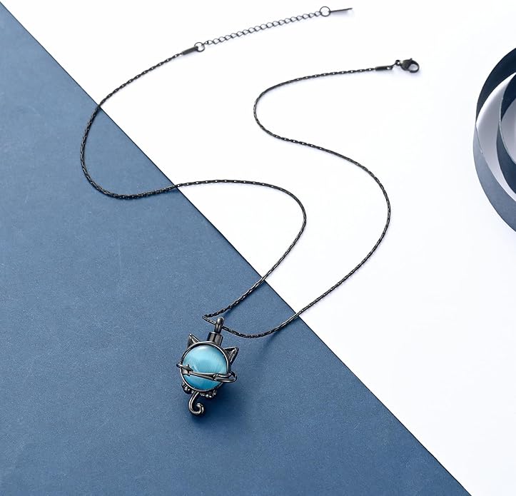 constantlife Cat Moon Urn Necklace for Women Pet Cremation Jewelry for Ashes Stainless Steel Pendant Funeral Keepsake Loved Ones Memorial Gift