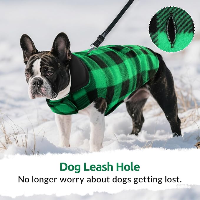 ASENKU Dog Winter Coat, Fleece Doggie Jacket Plaid Reversible Vest Waterproof Windproof Cold Weather Clothes for Small Medium Large Dogs (Green,3XL)