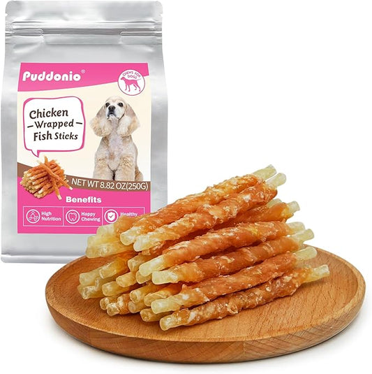Dog Treats, Chicken Wrapped Cod Sticks, Rawhide Free Dog Chews, Healthy Soft Treats for Small Dogs, 8.82 oz