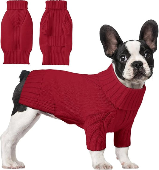 Dog Sweaters for Small Medium Large Dogs Girl, Classic Turtleneck Pet Sweater for Dogs Cats, Thermal Doggy Winter Coat, Warm Dog Shirt Outfits, Double Knitting Collar for Outdoor Playing (S, Red)