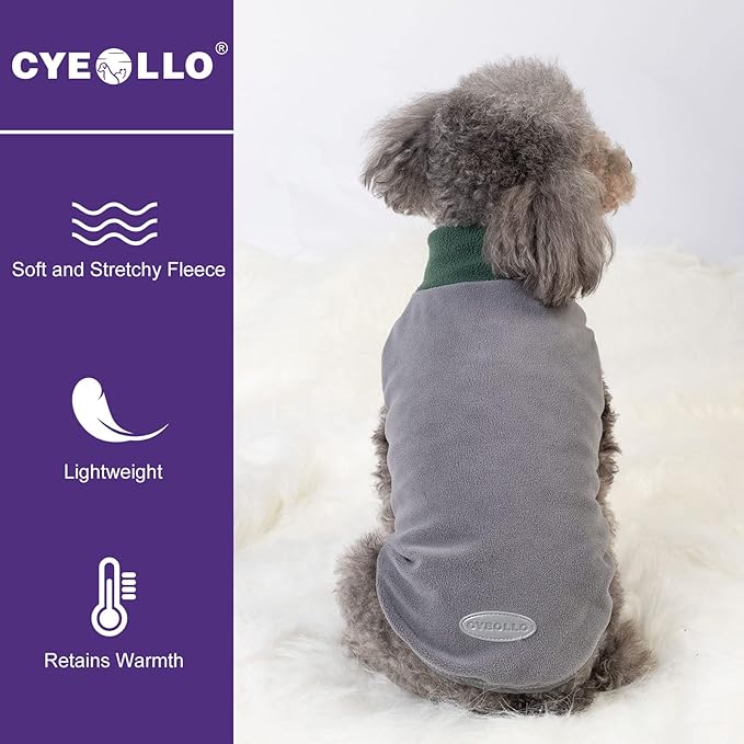 cyeollo 2 Pack Dog Sweater Stretchy Sweatshirt Lightweight Fleece Vest Reflective Jacket Dog Clothes Sweaters for Medium Dogs Boy Green & Grey