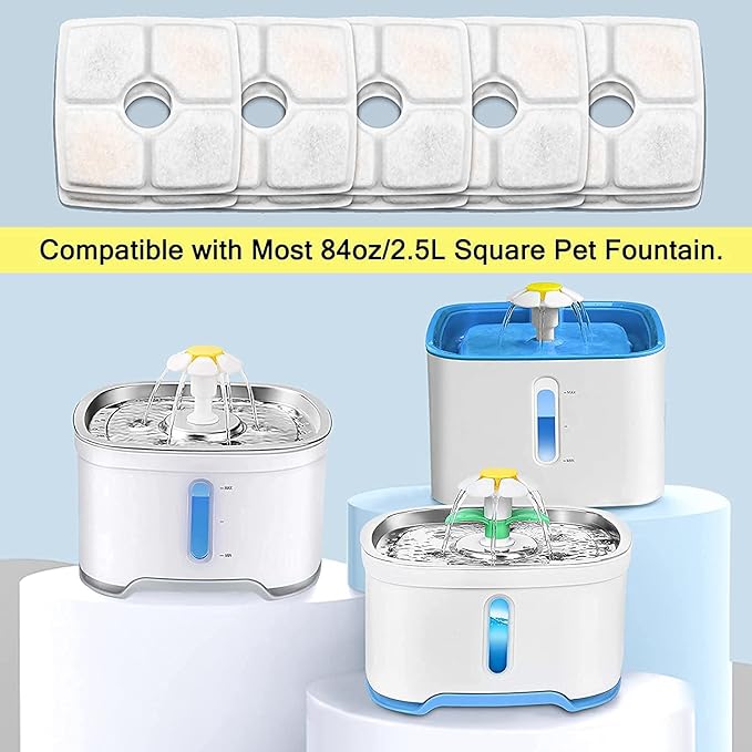 Cat Water Fountain Filters,10 Pack Replacement Filter Fit for Top Square 84oz/2.5L Cat Pet Fountain, 3 Filtration System