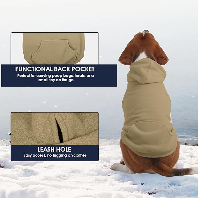 IECOii Warm Dog Hoodie for Large Dogs, Extra Large Dog Hoodie Fleece Vest with Leash Hole & Pocket, Big Dogs Sweatshirt for Giant Breed, Pullover Sleeveless Doberman, Great Dane Sweater, Khaki, 4XL