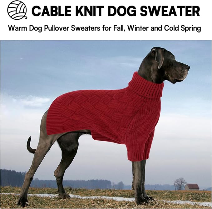 KOESON XL Dog Sweater for Large Size Dogs, Turtleneck Extra Large Sweater for Dogs Girl Boy, Warm Large Dog Sweaters for Christmas, Soft Doggie Winter Knitwear with Sleeves, Red, XLarge