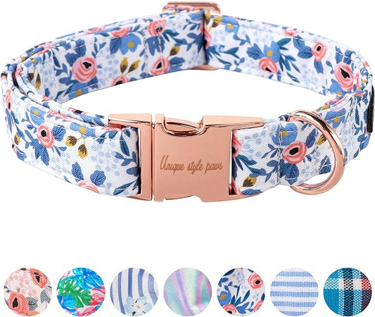 Unique Style Paws Dog Collar With Metal Buckle - Red Rose Flower Gift, Durable Cute for Small Medium Large Boys Girls Dogs