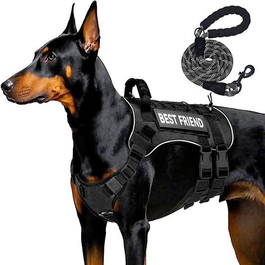 Tactical Dog Harness for Small Dogs,No Pull Dog Harness and Leash Set,Patches,Reflective Function,Dog Vest Harness for Training and Walking,Black S