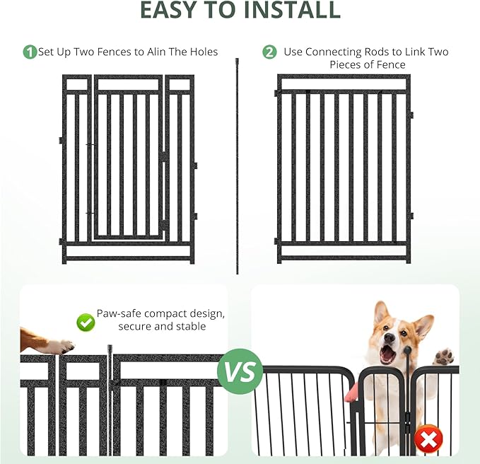 Dog Fence for Yard Outdoor Indoor Dog Playpen 40" Height 8 Panels Metal Dog Pen Puppy Playpen Portable Dog Kennel Crate for RV Camping(Black-Silver)