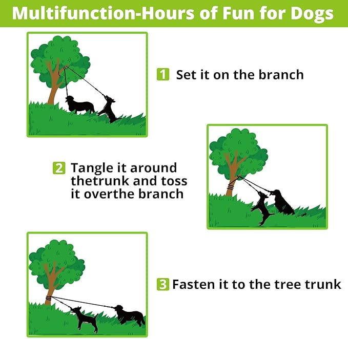 Dog Hanging Bungee Tug Toy for Two Dogs: Interactive Tether Tug-of-War for Pitbull Small to Large Dogs to Exercise - Durable Retractable Tugger Dog Rope Toy with 2 Chew Rope Toys