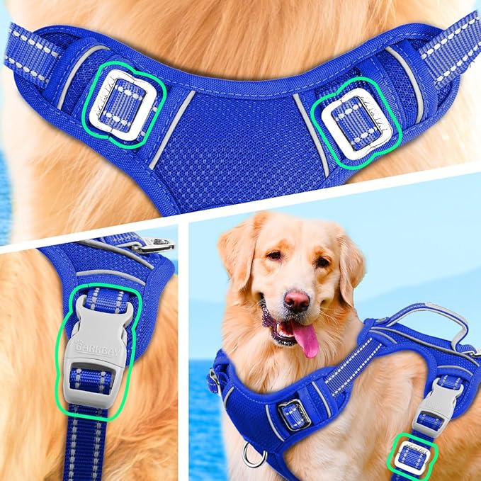 BARKBAY No Pull Dog Harness Large Reflective Dog Harness with Front Clip and Easy Control Handle for Walking Training Running with ID tag Pocket(Sapphire Blue,S)