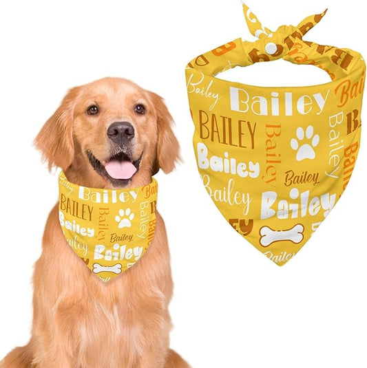Personalized Dog Bandanas Custom Neckwear Name Button Anti-loosening Dog Scarf Triangle Bibs Kerchief Pet Costume Accessories for Small Medium Large Dogs Cats Pets Birthday-Yellow