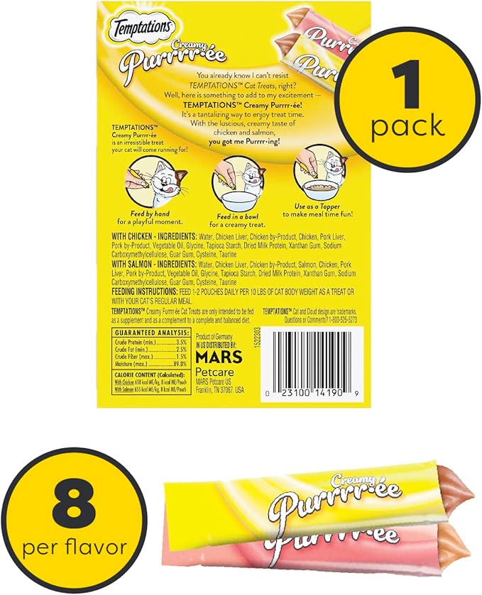 Temptations Creamy Puree Variety Pack of Squeezable Cat Treats, 0.42 oz. Tubes, 16 Count