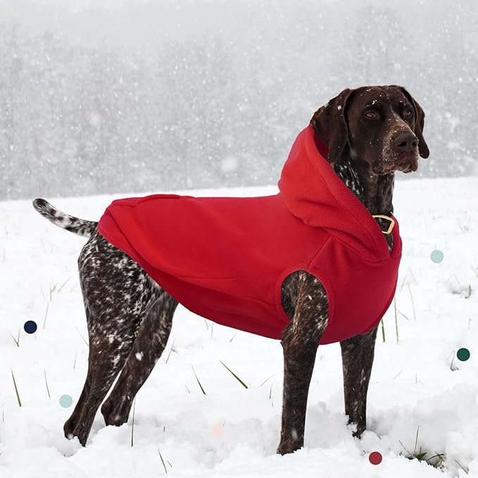 IECOii XXL Dog Hoodie for Large Dogs, Fleece Dog Sweatshirt for Large Breed Male Female Dogs,Pet Pouch Hoodie Winter Sweater Coat with Leash Hole, Warm & Lightweight Outfit for Pitbull, Red, 2XL