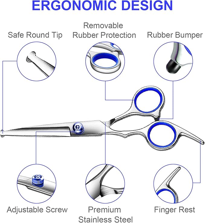 Professional Dog Grooming Scissors Kit, Titanium Coated Dog Scissors for Grooming, 5 in1 Grooming Shears Kit for Dogs Cat Pet At Home