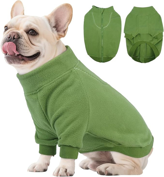 BRKURLEG Dog Sweater Dogs Warm Soft Fleece Sweaters, Turtleneck Sweatshirt for Small Medium Large Dogs, Dog Winter Coat, French Bulldog Pullover Jacket with Sleeve, Cold Weather Coat (Green, L)