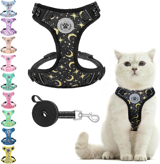 BEAUTYZOO Cat Harness and Leash Set for Walking Escape Proof, Neck Release Adjustable Harness for Kitten Puppy Small Medium Large Cats, Soft Cute Easy Control Small Cat Harness for Cats Boy and Girls