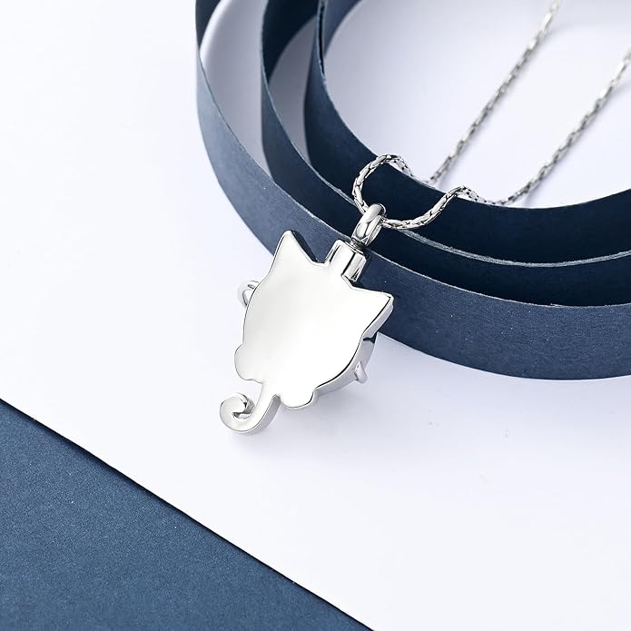 constantlife Cat Moon Urn Necklace for Women Pet Cremation Jewelry for Ashes Stainless Steel Pendant Funeral Keepsake Loved Ones Memorial Gift
