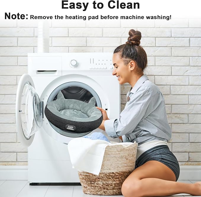 Heated Cat Bed for Small Size Cats, Soft & Cozy Donut Heated Pet Bed with Timer & Temp Adjustable Pet Heating Pad for Indoor Cat, Round Electric Cat Bed Heater Warmer., gray