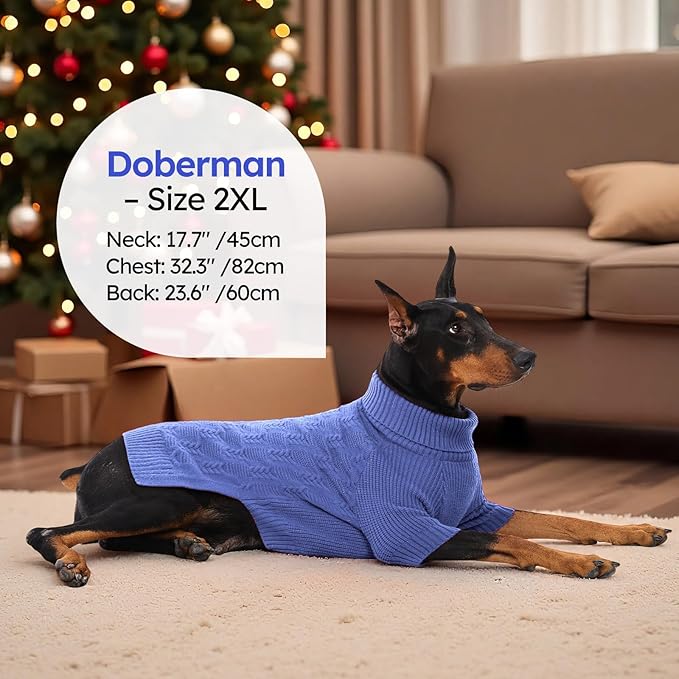 ASENKU XXL Dog Sweaters for Large Dogs Girls Boys, Doberman Sweater for Female Male, Winter Turtleneck Long Sleeve Pet Christmas Sweater for Golden Labrador,Blue 2XL