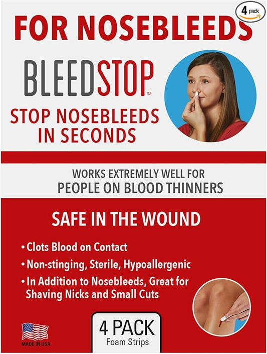 BleedStop™ First Aid Powder Strip for Blood Clotting, Trauma Kit, Blood Thinner Patients, Camping Safety, and Survival Equipment for Moderate to Severe Bleeding Wounds or Nosebleeds - 18g (Pack of 4)