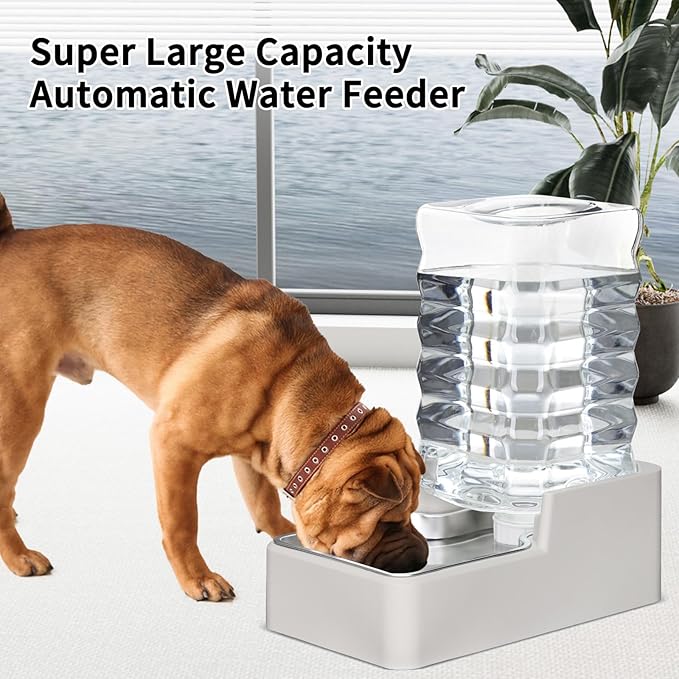 RIZZARI Stainless Steel Pet Water Feeder: 8L Automatic Leak-Proof Gravity Dispenser for Cats Dogs Indoor Outdoor Use（Beige Without Filter,8L）