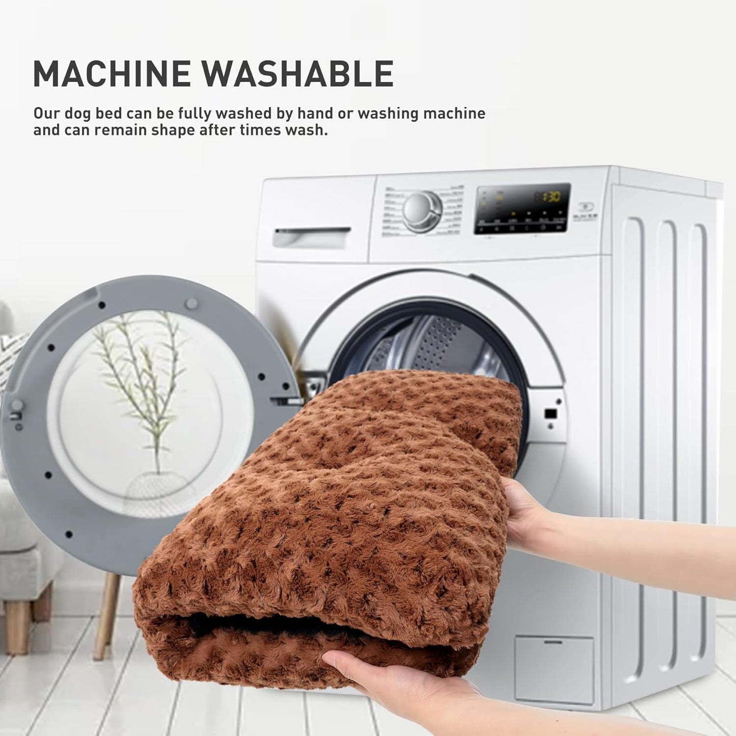 KSIIA Washable Dog Bed Deluxe Plush Dog Crate Beds Comfy Kennel Pad Anti-Slip Pet Sleeping Mat for Large, Jumbo, Medium, Small Dogs Breeds, 29" x 21", Brown