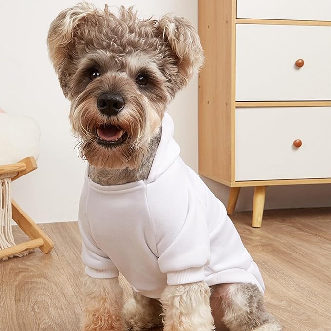 Jecikelon Winter Dog Hoodie Sweatshirts with Pockets Warm Dog Clothes for Small Dogs Chihuahua Coat Clothing Puppy Cat Custume (White, Small)