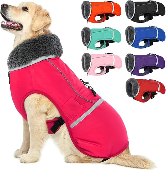 QBLEEV Warm Dog Coat Reflective Dog Jacket, Waterproof Dog Winter Coat Turtleneck Dog Clothes for Cold Weather, Thick Fleece Dog Snowsuit Christmas Dog Vest Pet Apparel for Small Medium Large Dogs 3XL