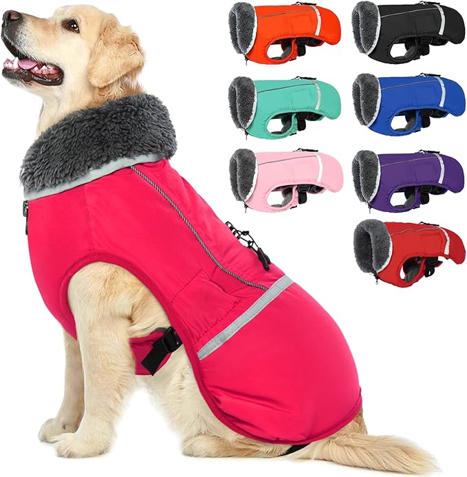 QBLEEV Warm Reflective Jacket, Waterproof Winter Coat With Turtleneck for Cold Weather, Thick Fleece Snowsuit Christmas Vest Pet Apparel for Small Medium Large Dogs 2XL